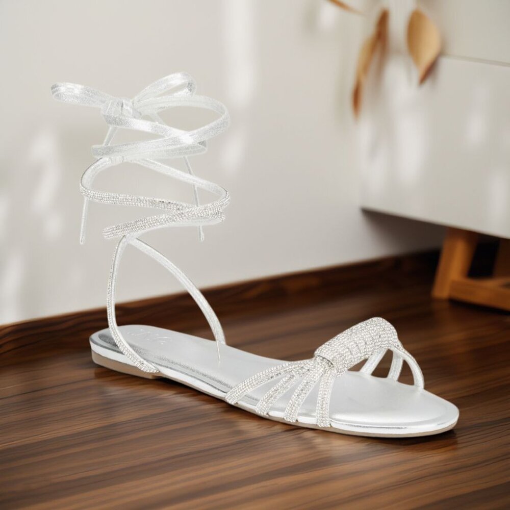 I.N.C. International Concepts Womens Holiston Flat Sandals Silver Bling NIB